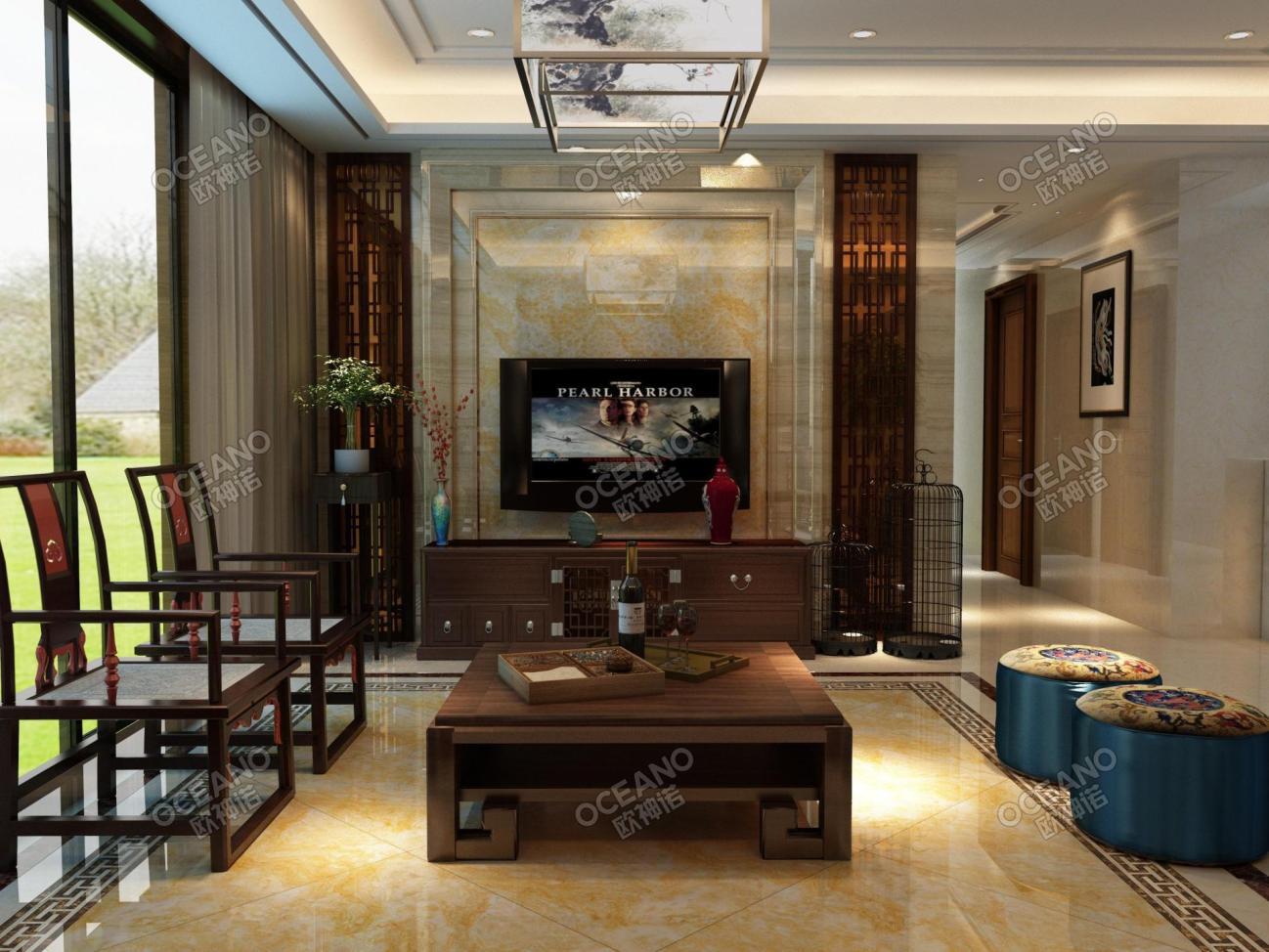 中式客厅地砖贴图-欧神诺瓷砖效果图