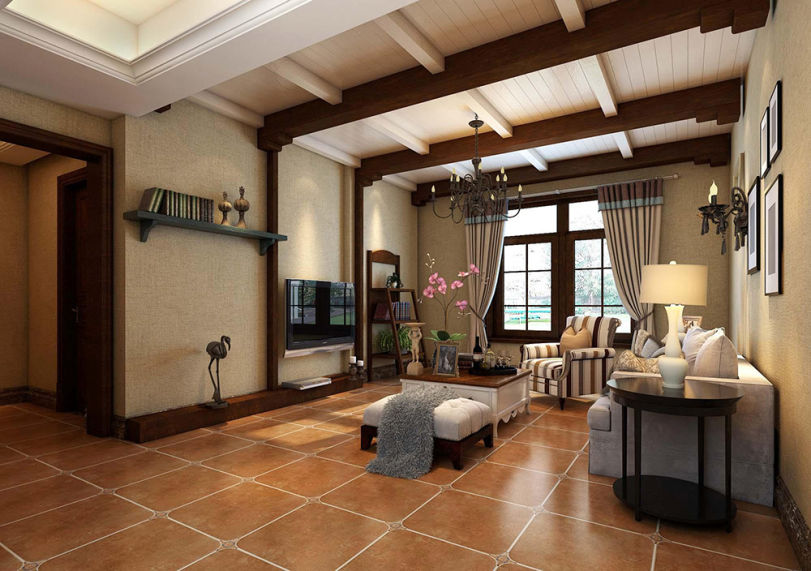 美式客厅装修-欧神诺瓷砖效果图
