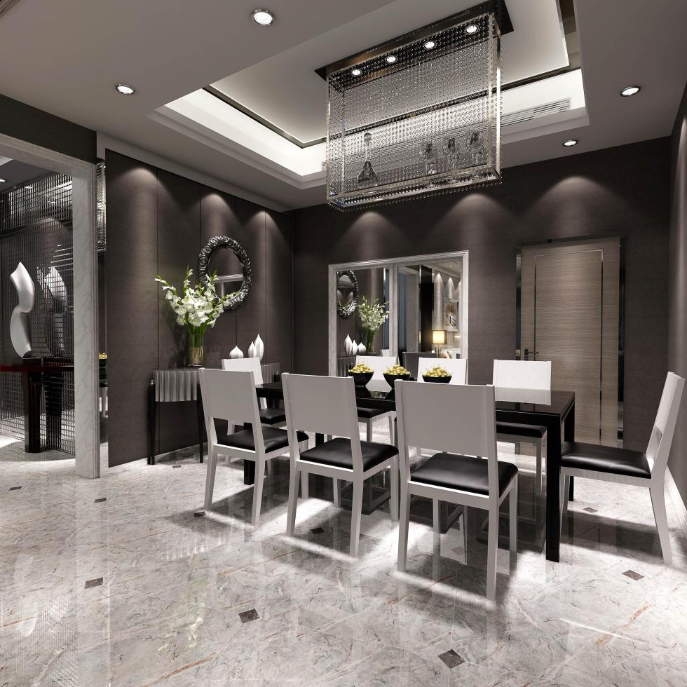 抛釉砖现代简约餐厅装修图片-欧神诺瓷砖效果图