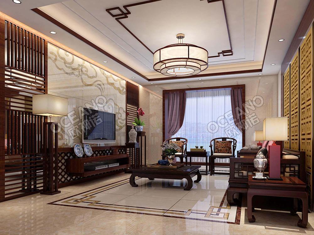 中式客厅瓷砖装修效果图