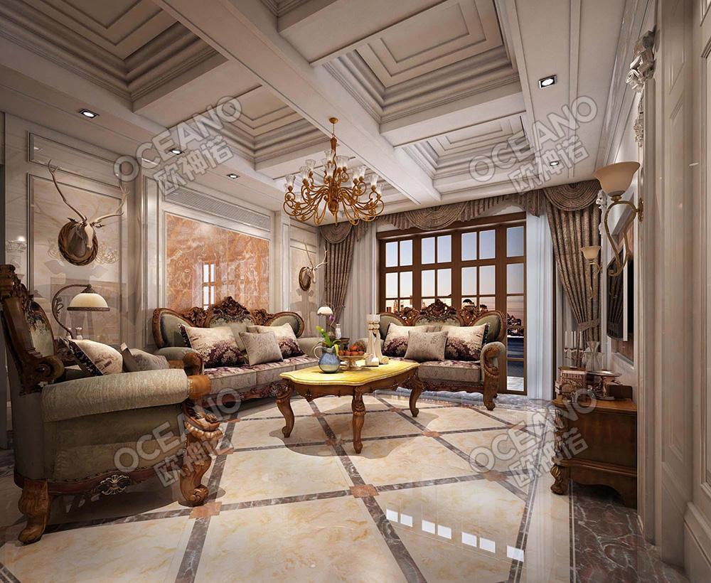 欧式客厅晚霞玉抛晶砖装修图