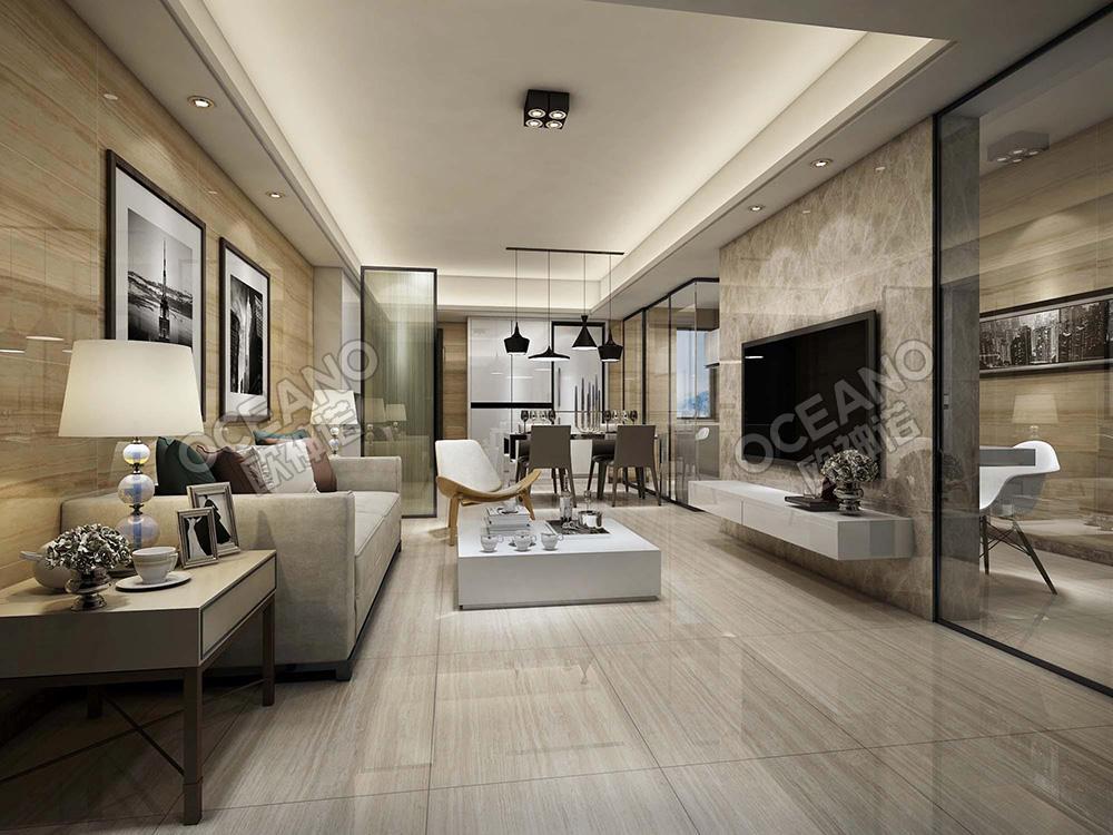 田园客厅云灰石抛釉砖装修图-欧神诺瓷砖效果图