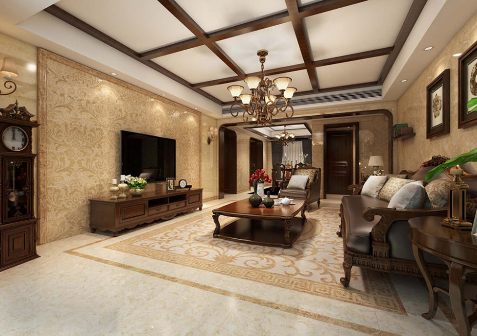 东南亚客厅世纪米黄抛釉砖装修图