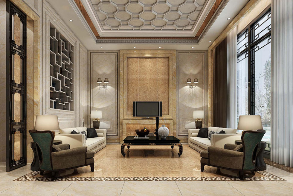 欧式客厅抛釉砖瓷砖装修效果图