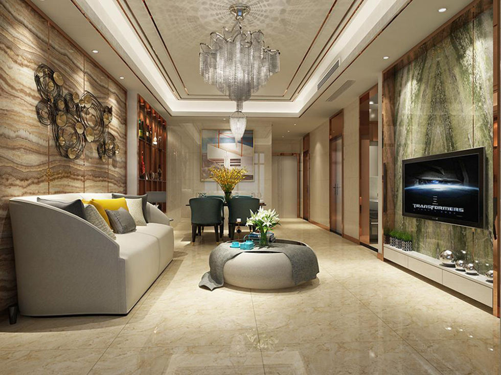 现代客厅卡布奇诺抛釉砖装修图-欧神诺瓷砖效果图