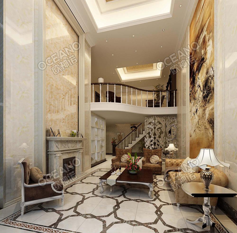 别墅欧式客厅微晶石瓷砖装修效果图