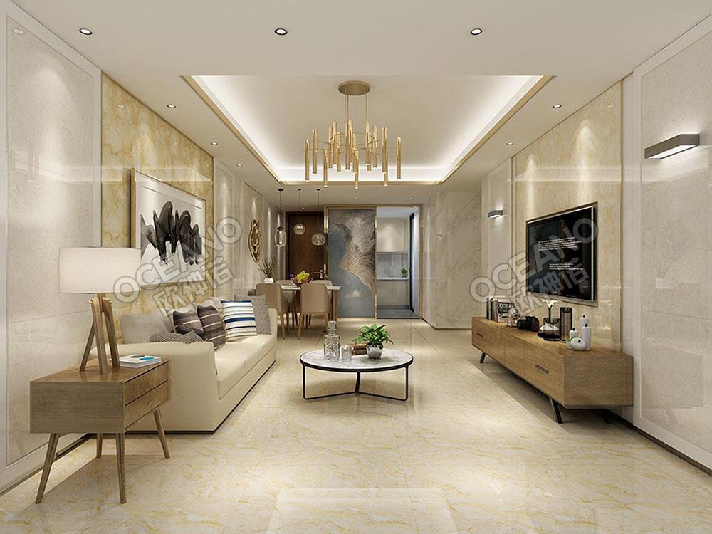 现代简约客厅塞纳河抛釉砖装修图-欧神诺瓷砖效果图