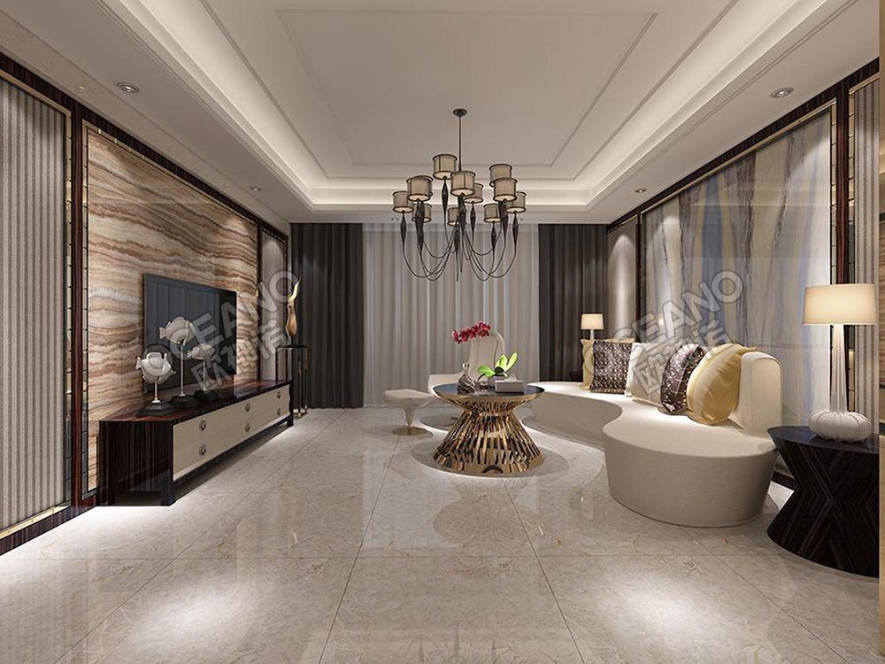 现代客厅帝皇灰抛釉砖装修图-欧神诺瓷砖效果图