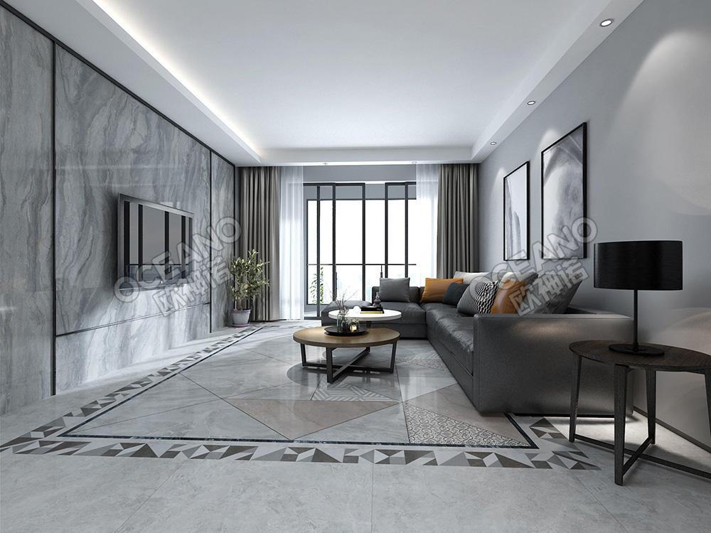 现代客厅西里灰抛釉砖装修效果图