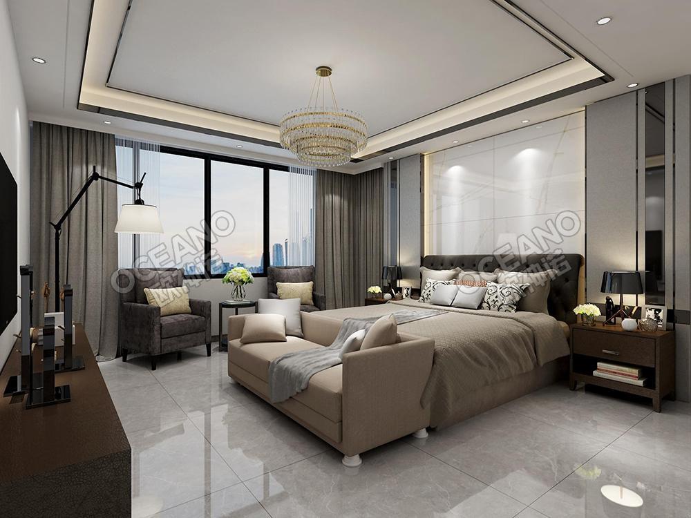 现代卧室卡卡灰抛釉砖装修效果图