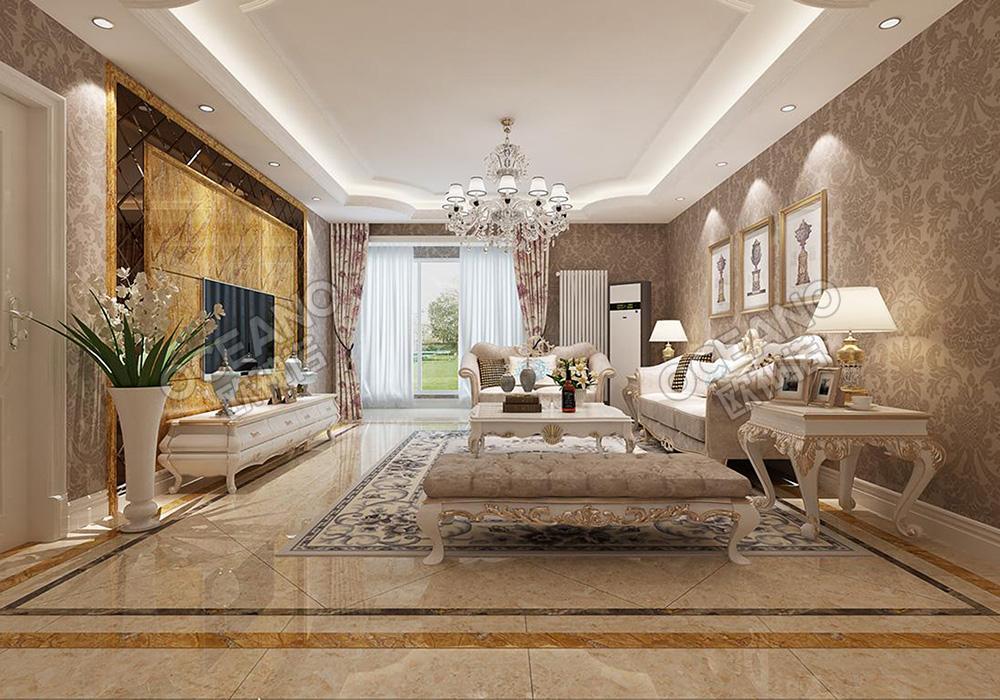 欧式客厅雨林啡及卡布奇诺瓷砖装修效果图