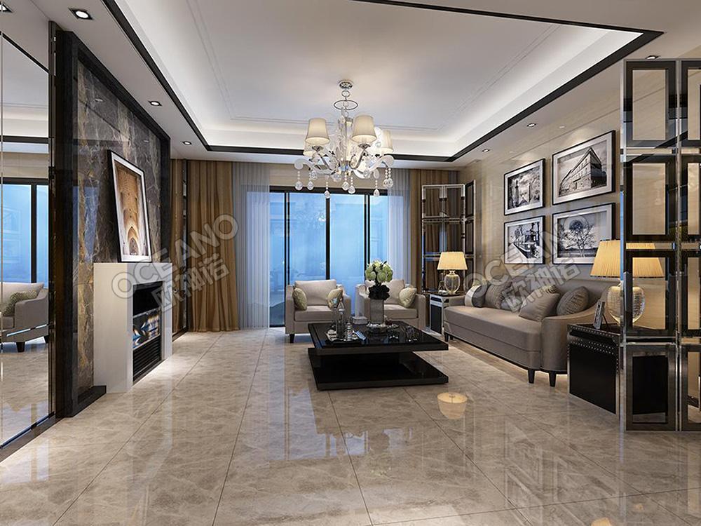 现代客厅云灰石抛釉砖装修图-欧神诺瓷砖效果图