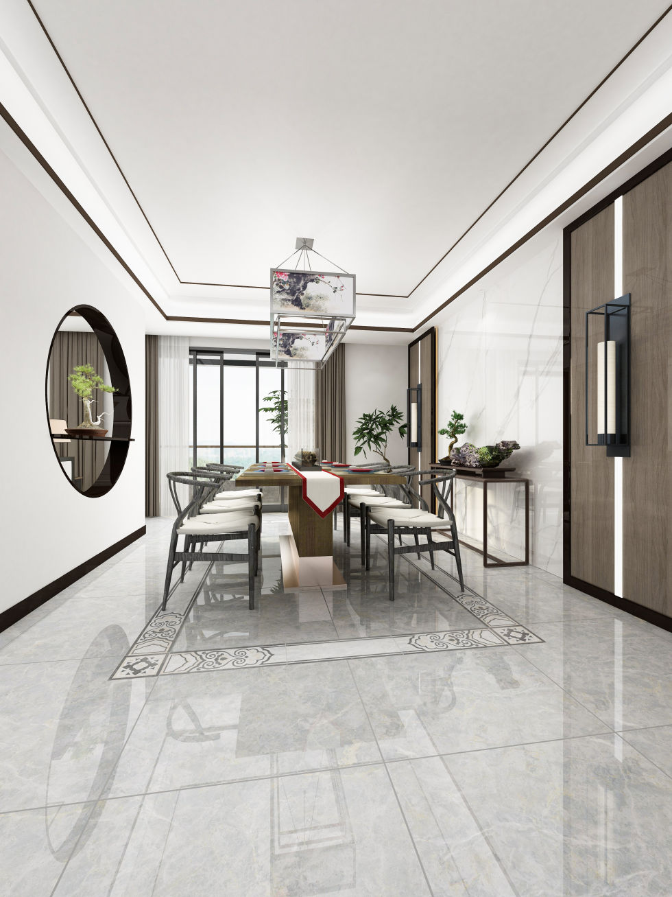 新中式餐厅-欧神诺瓷砖效果图