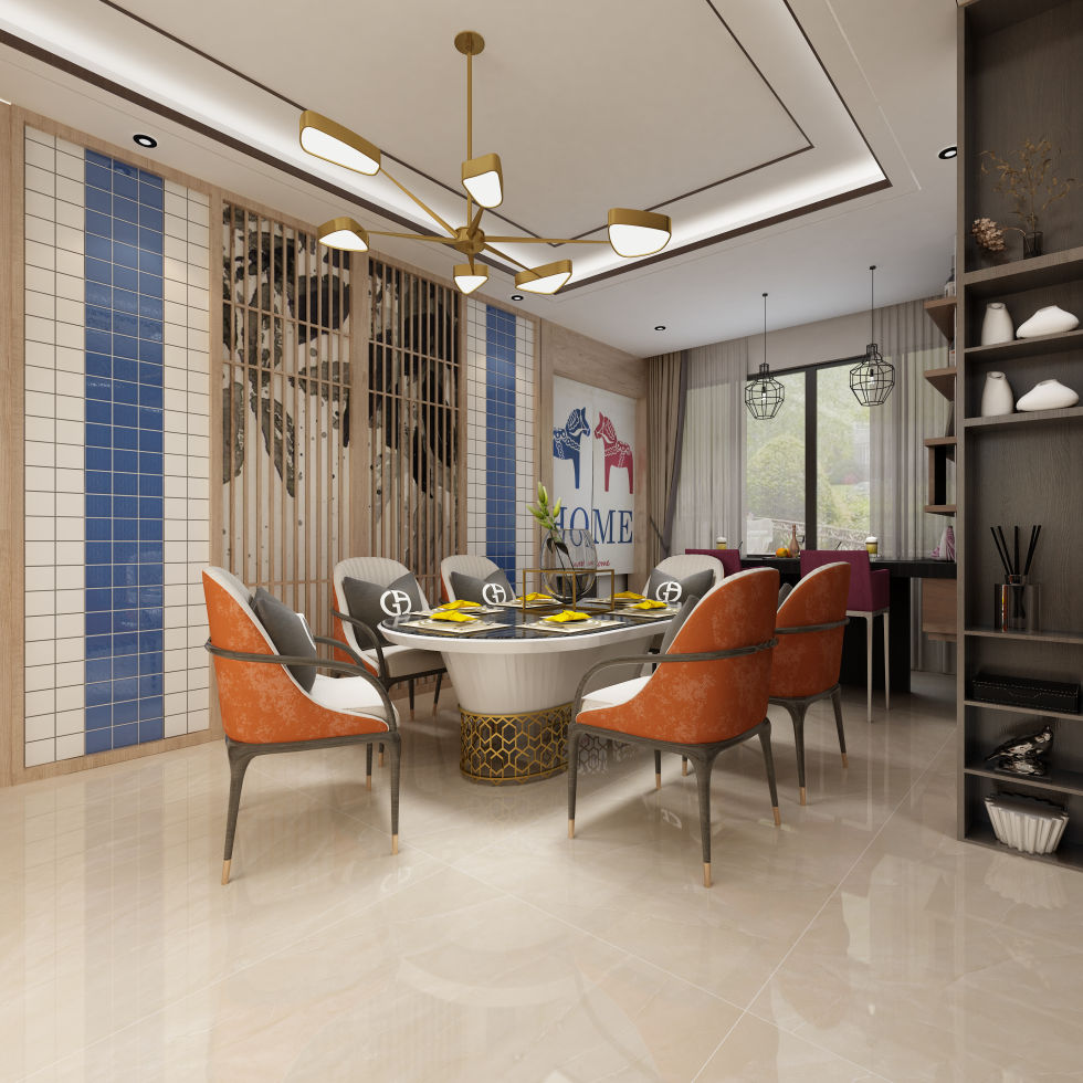 新中式餐厅-欧神诺瓷砖效果图