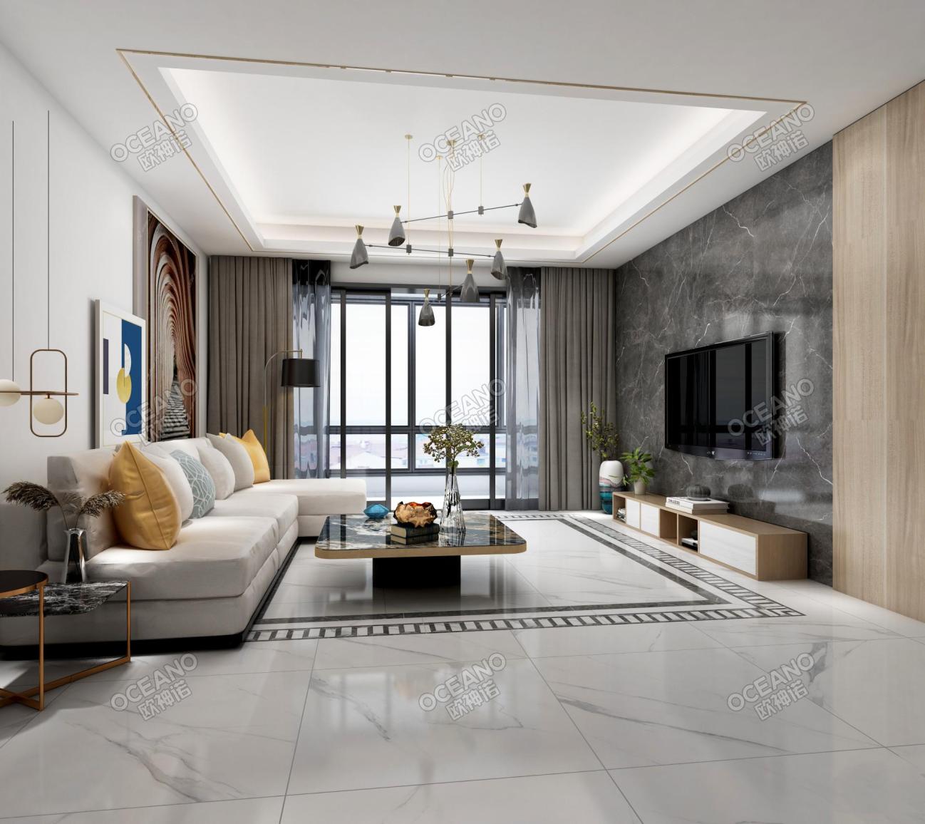 君临新城现代客厅-欧神诺瓷砖效果图