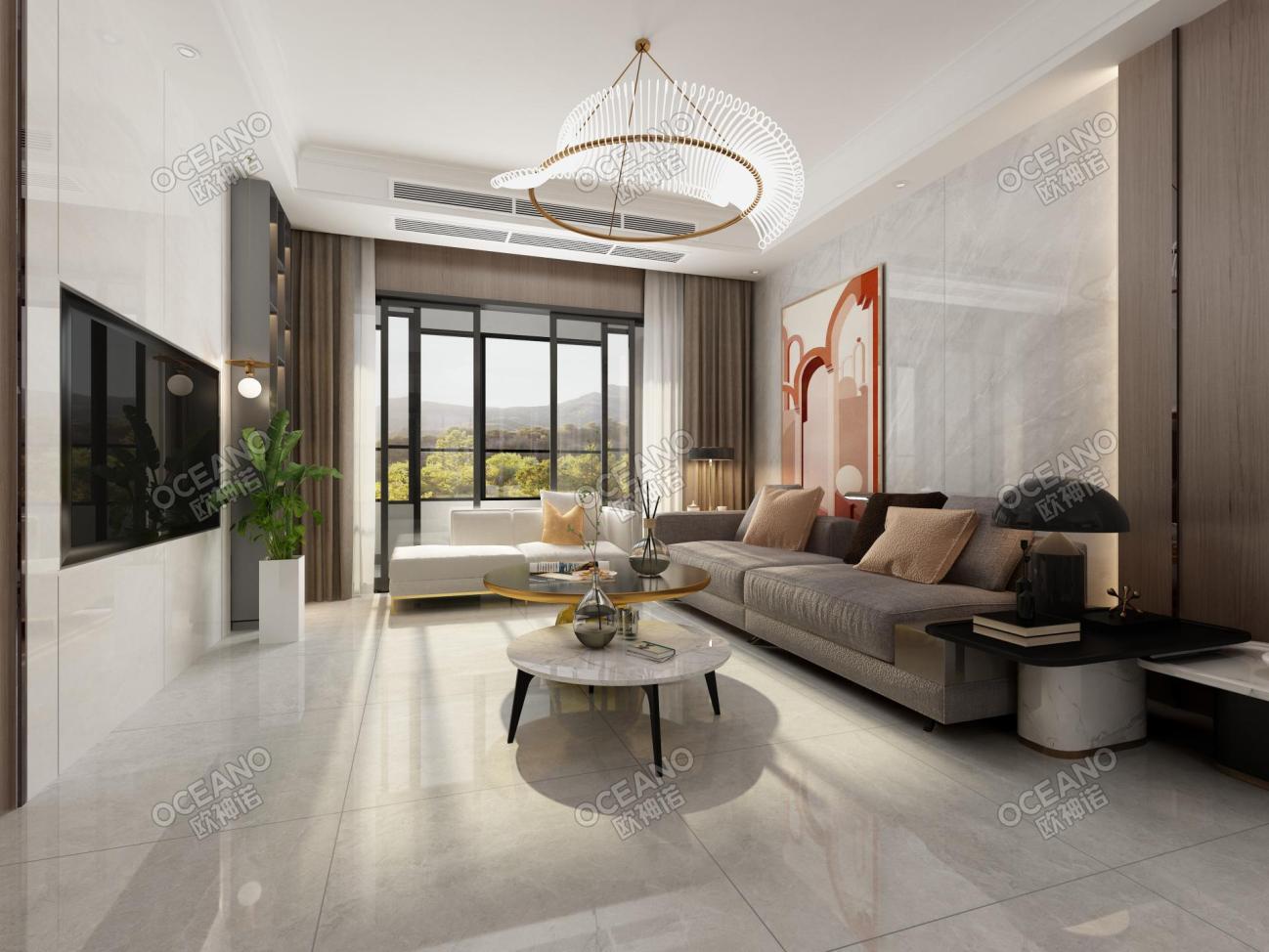 安置房b户型现代客厅-欧神诺瓷砖效果图